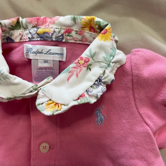 Ralph Lauren Kids Polo Dress in Pink with Floral Collar - Picture 2 of 3